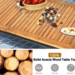 Tangkula 7 Pieces Outdoor Dining Set, Steel Frame Patio Dining Table Set w/ 6 Rattan Armrest Chairs