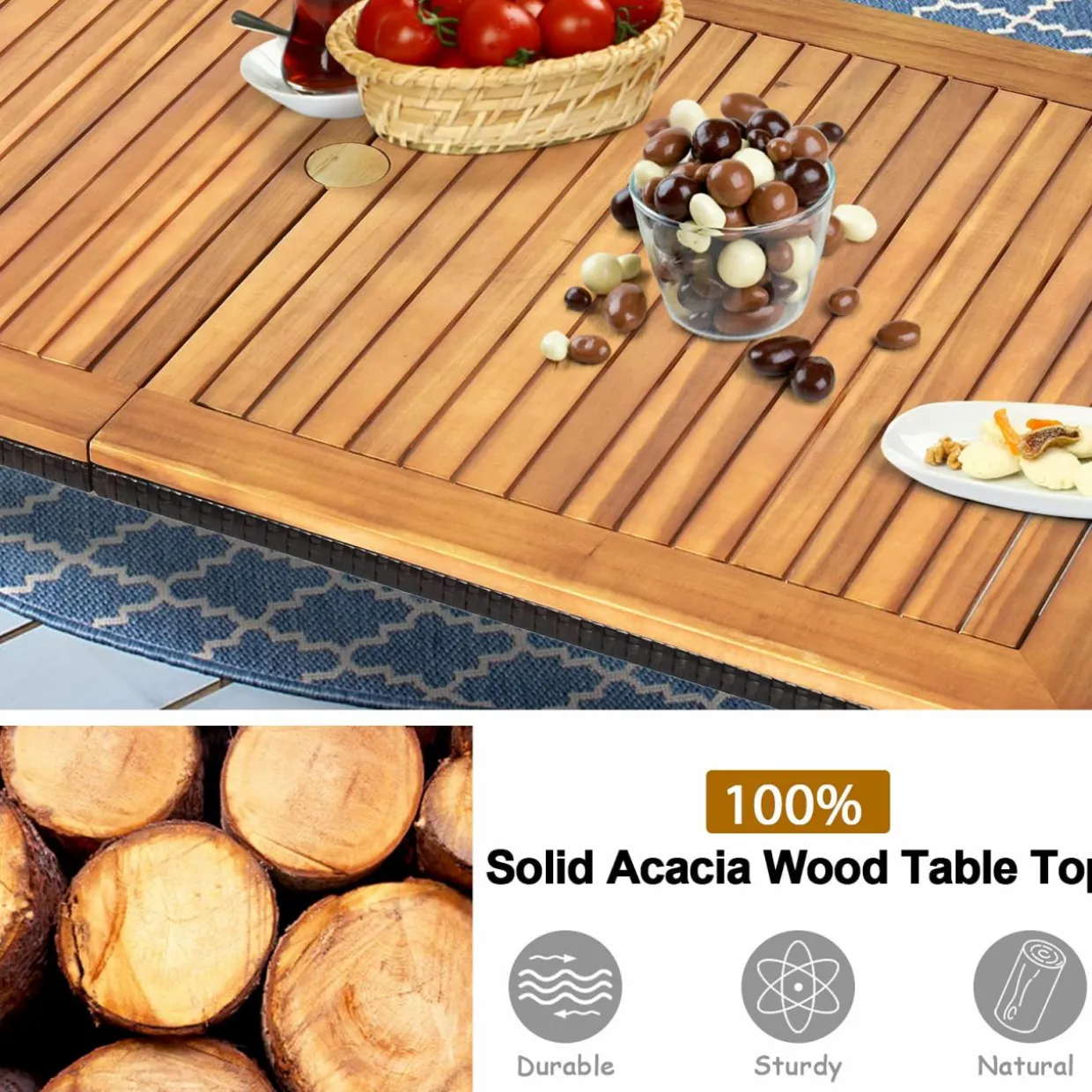 Tangkula 7 Pieces Outdoor Dining Set, Steel Frame Patio Dining Table Set w/ 6 Rattan Armrest Chairs