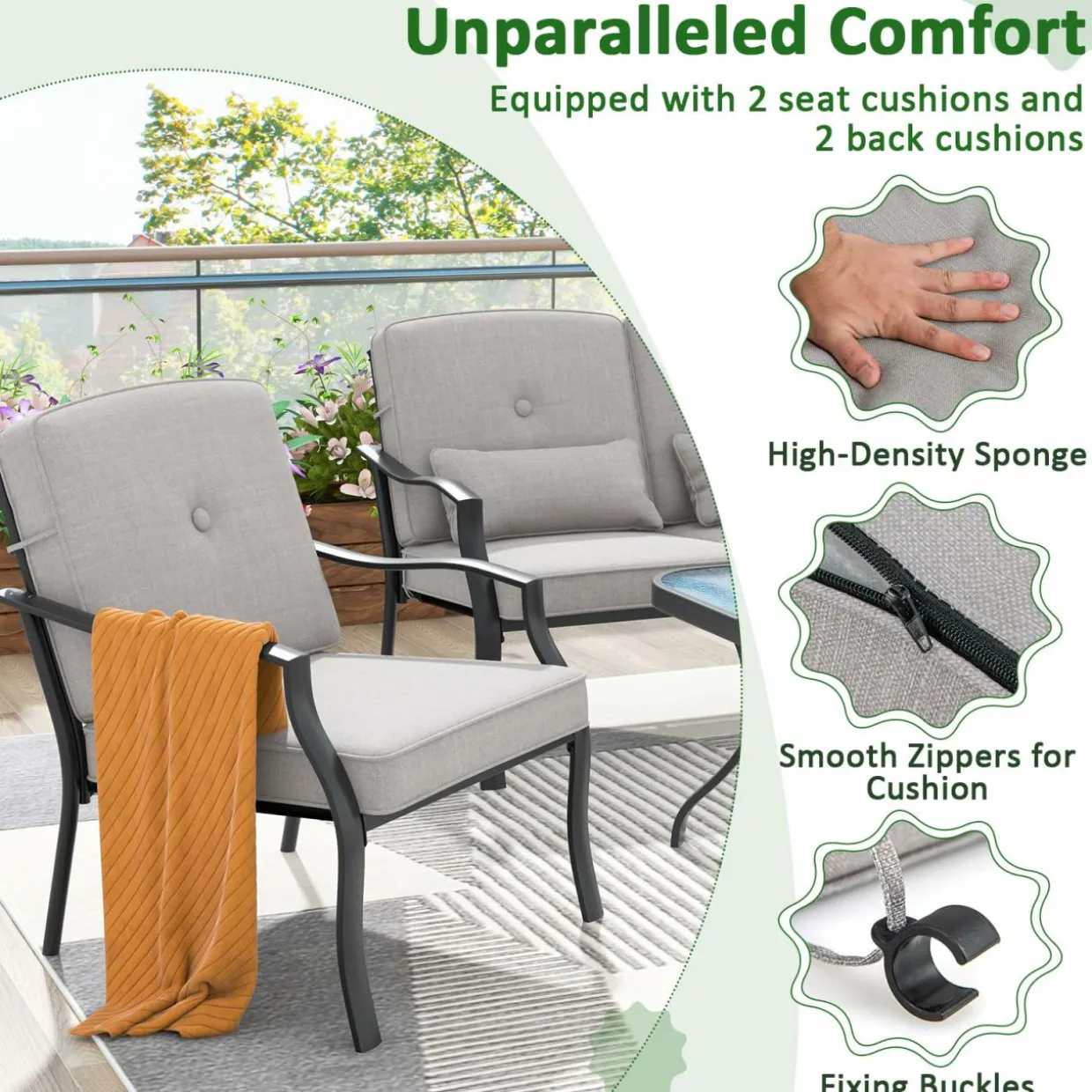 Tangkula 2/4 Pieces Outdoor Dining Chairs, Heavy Duty 330 lbs Metal Frame Ergonomic Design Patio Chair with Soft Cushions