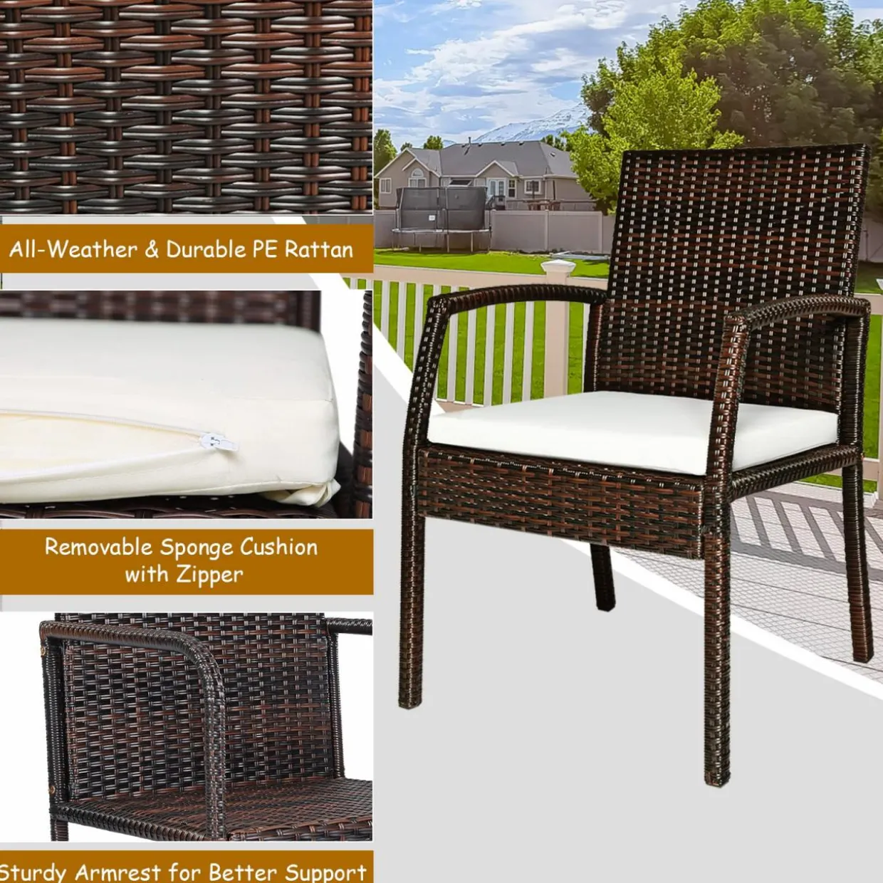 Tangkula 7 Pieces Outdoor Dining Set, Steel Frame Patio Dining Table Set w/ 6 Rattan Armrest Chairs