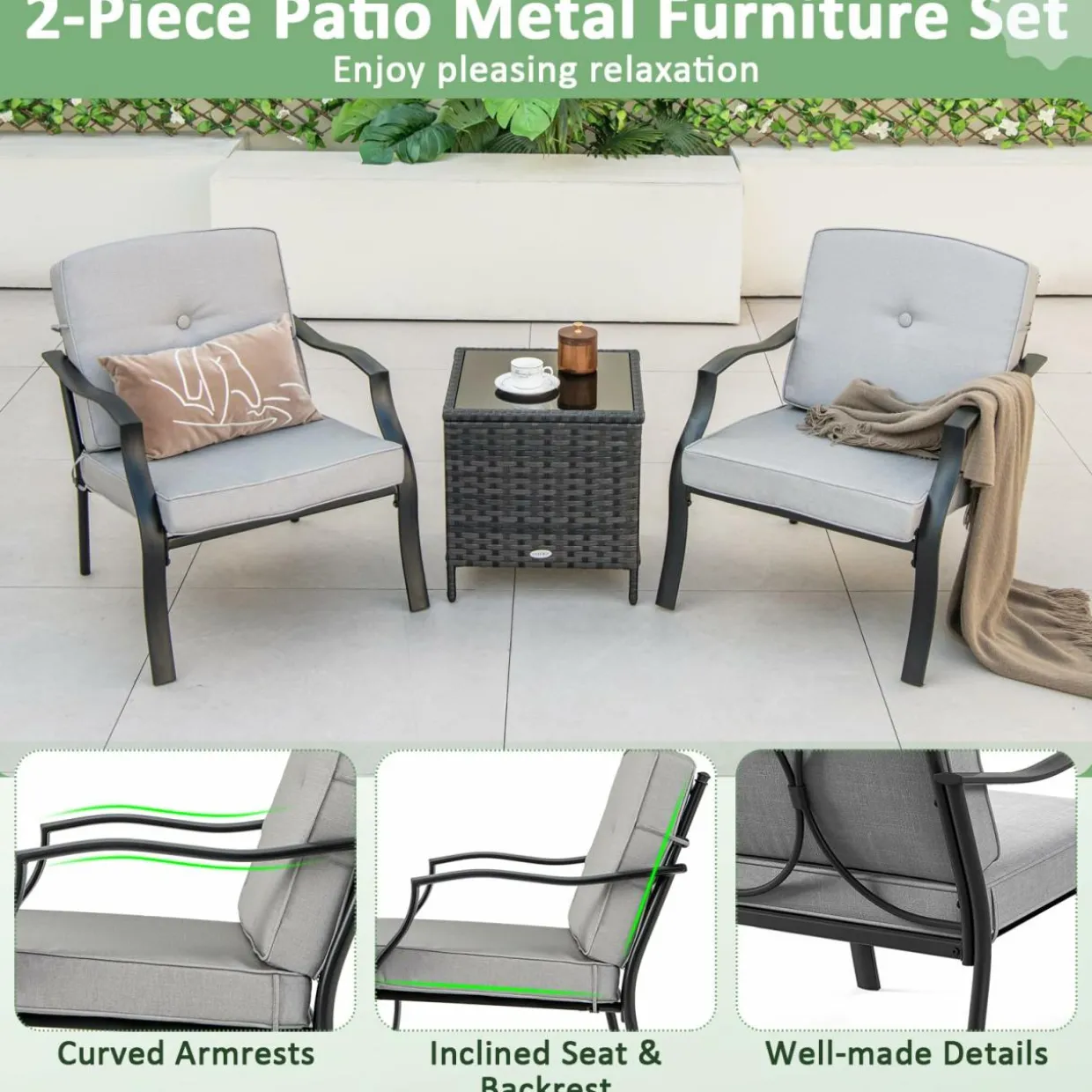 Tangkula 2/4 Pieces Outdoor Dining Chairs, Heavy Duty 330 lbs Metal Frame Ergonomic Design Patio Chair with Soft Cushions