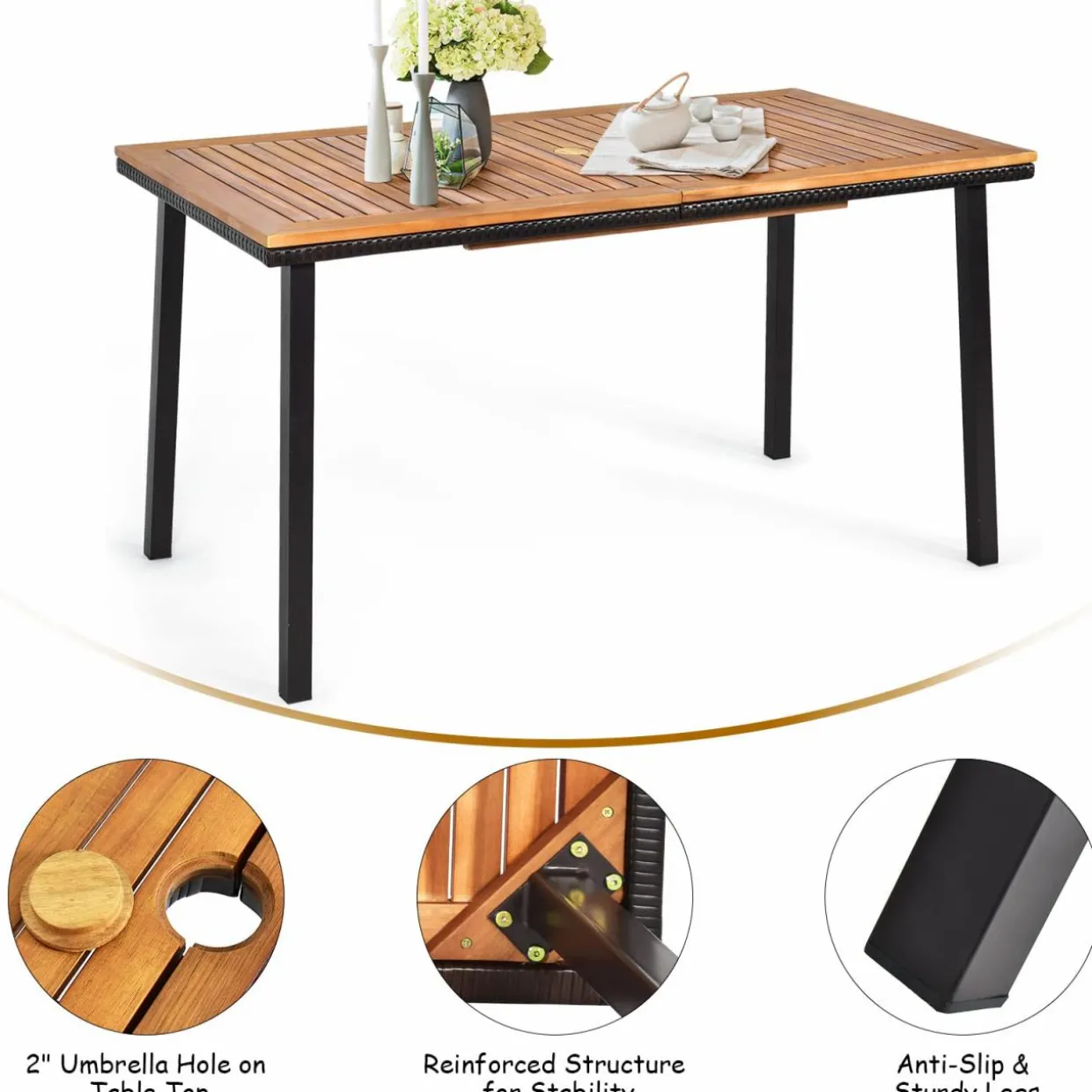 Tangkula 7 Pieces Outdoor Dining Set, Steel Frame Patio Dining Table Set w/ 6 Rattan Armrest Chairs