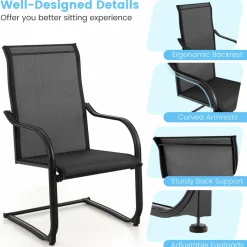 Tangkula 2 Pieces Outdoor Dining Chairs, Patio C-Spring Motion with Cozy & Breathable Seat Fabric