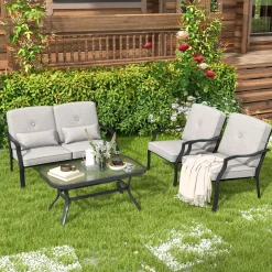 Tangkula 2/4 Pieces Outdoor Dining Chairs, Heavy Duty 330 lbs Metal Frame Ergonomic Design Patio Chair with Soft Cushions