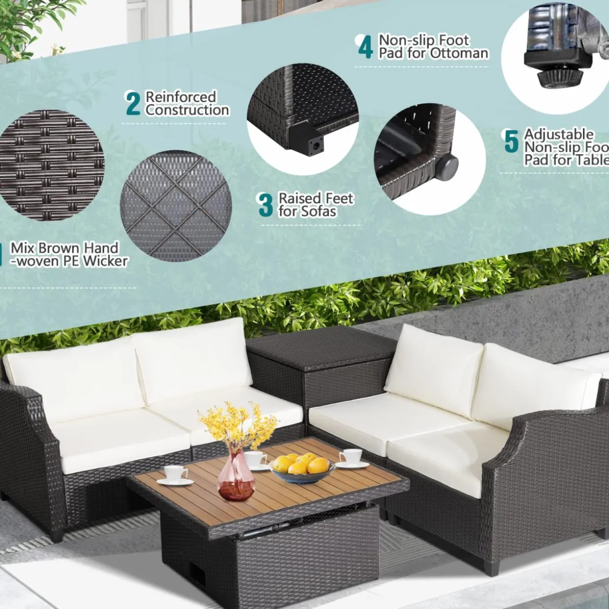Tangkula 7 Pieces Outdoor Hand-Woven PE Wicker Furniture Set