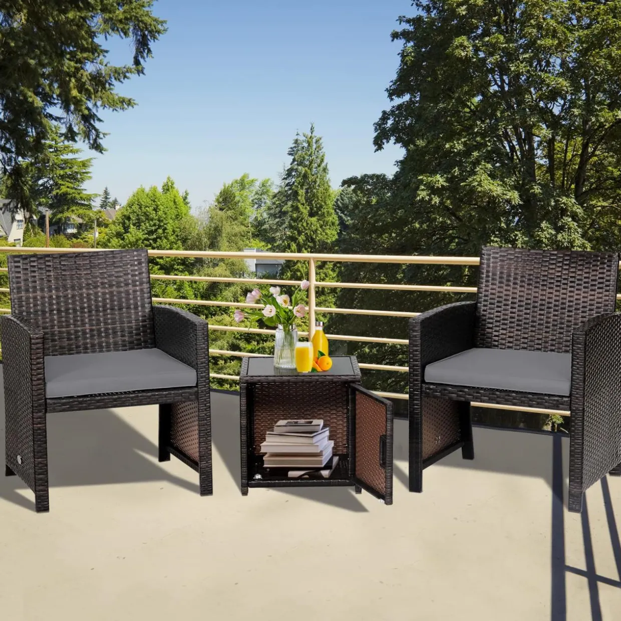 Tangkula 3 Pieces Outdoor PE Wicker Bistro Set with Waterproof Cover