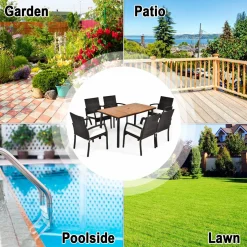 Tangkula 7 Pieces Outdoor Dining Set, Steel Frame Patio Dining Table Set w/ 6 Rattan Armrest Chairs
