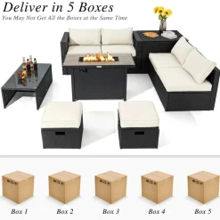 Tangkula 9 Pieces Outdoor Wicker Sectional Sofa with 42