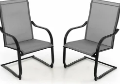 Tangkula 2 Pieces Outdoor Dining Chairs, Patio C-Spring Motion with Cozy & Breathable Seat Fabric