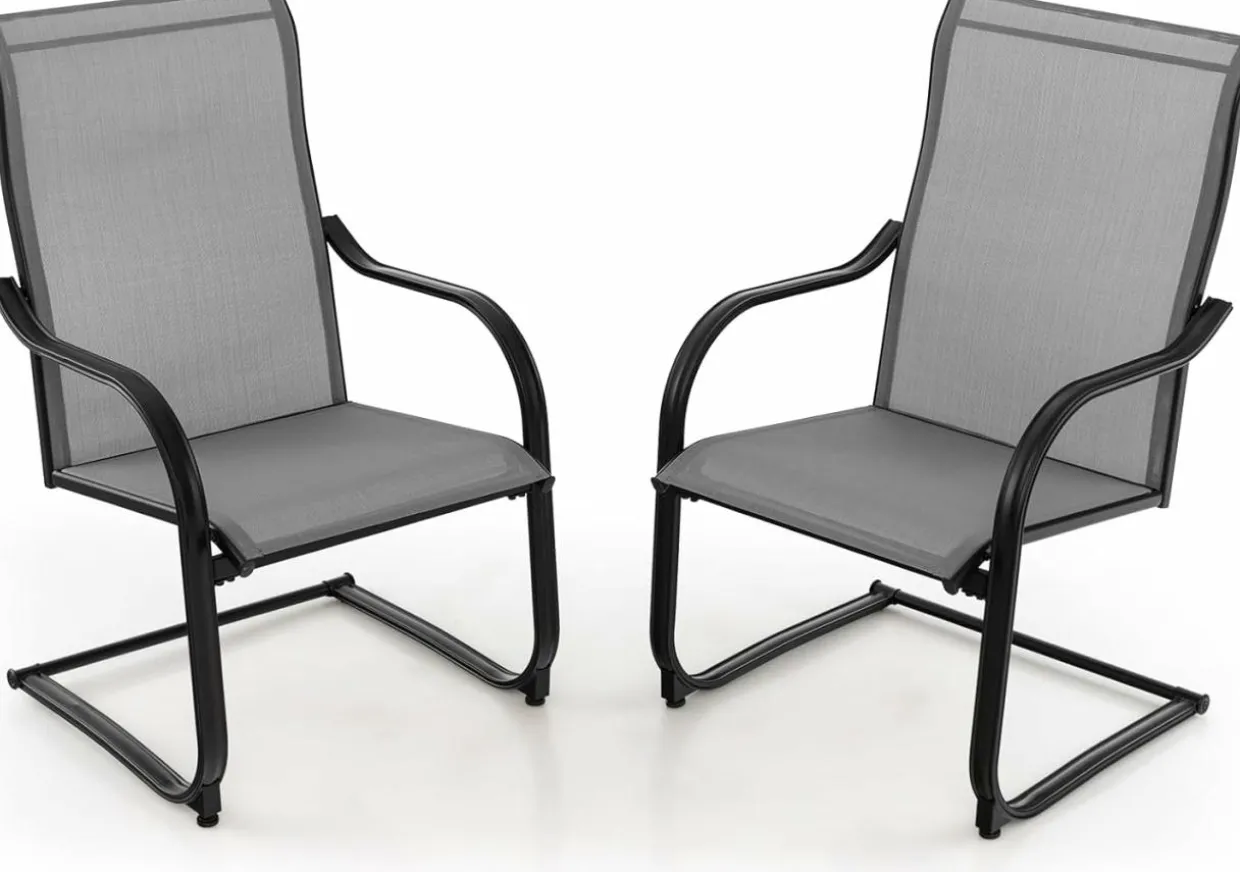 Tangkula 2 Pieces Outdoor Dining Chairs, Patio C-Spring Motion with Cozy & Breathable Seat Fabric
