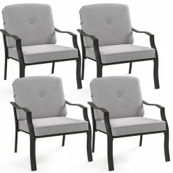 Tangkula 2/4 Pieces Outdoor Dining Chairs, Heavy Duty 330 lbs Metal Frame Ergonomic Design Patio Chair with Soft Cushions