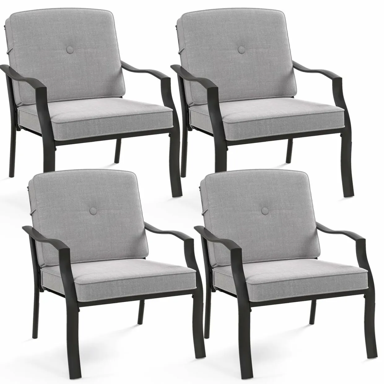 Tangkula 2/4 Pieces Outdoor Dining Chairs, Heavy Duty 330 lbs Metal Frame Ergonomic Design Patio Chair with Soft Cushions