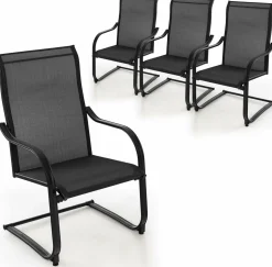 Tangkula 2 Pieces Outdoor Dining Chairs, Patio C-Spring Motion with Cozy & Breathable Seat Fabric