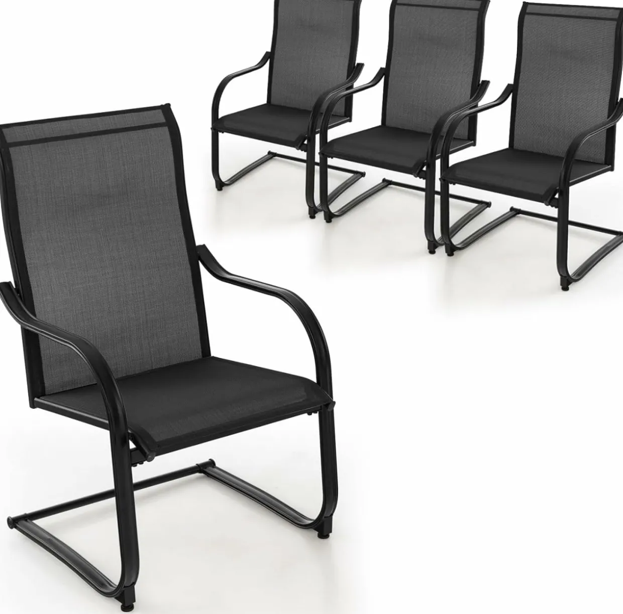 Tangkula 2 Pieces Outdoor Dining Chairs, Patio C-Spring Motion with Cozy & Breathable Seat Fabric
