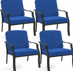 Tangkula 2/4 Pieces Outdoor Dining Chairs, Heavy Duty 330 lbs Metal Frame Ergonomic Design Patio Chair with Soft Cushions