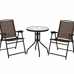 Tangkula 3 Pieces Patio Bistro Set, Outdoor Folding Chairs & Table Set