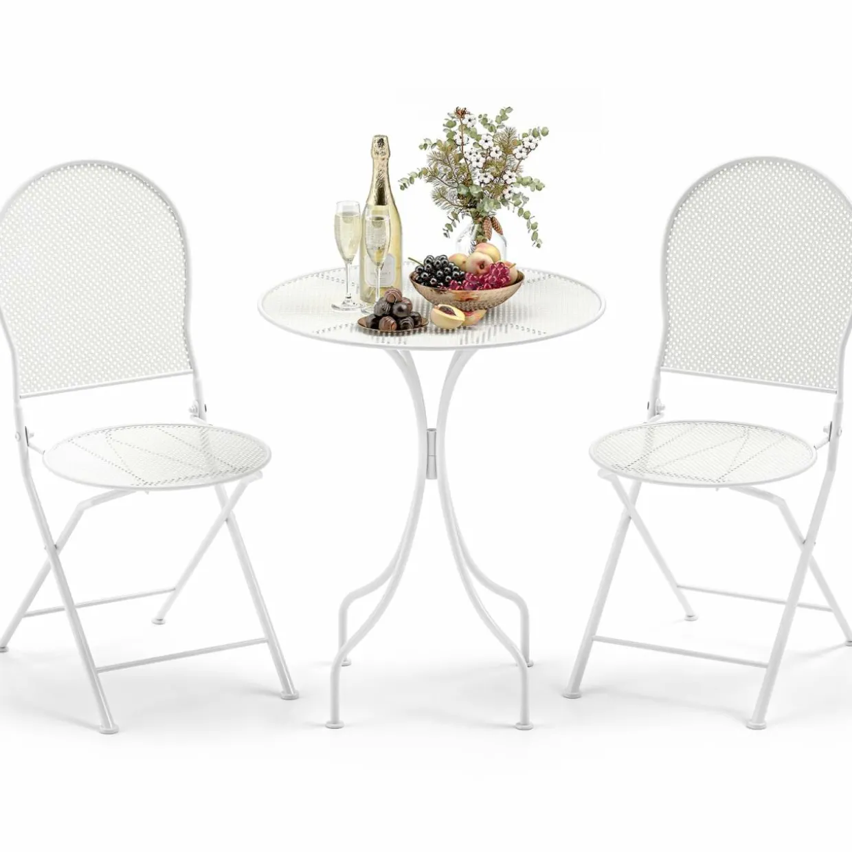 Tangkula 3 Pieces Patio Bistro Set, Metal Table and Folding Chair Set for 2