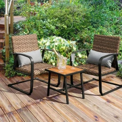 Tangkula 3 Pieces Patio Bistro Set with 4D Air Fiber Cushion