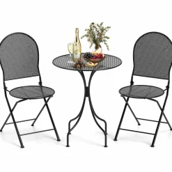 Tangkula 3 Pieces Patio Bistro Set, Metal Table and Folding Chair Set for 2