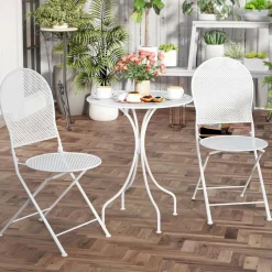 Tangkula 3 Pieces Patio Bistro Set, Metal Table and Folding Chair Set for 2