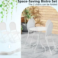 Tangkula 3 Pieces Patio Bistro Set, Metal Table and Folding Chair Set for 2