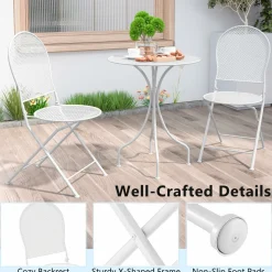 Tangkula 3 Pieces Patio Bistro Set, Metal Table and Folding Chair Set for 2