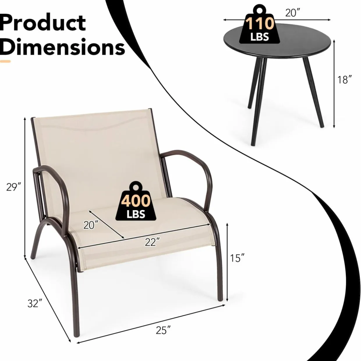 Tangkula 3 Pieces Patio Chair Set