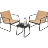 Tangkula 3 Pieces Patio Conversation Set, Outdoor Metal Chair & Table Set, Breathable Fabric & Tempered Glass Tabletop