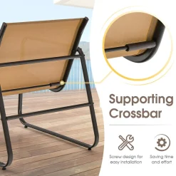 Tangkula 3 Pieces Patio Conversation Set, Outdoor Metal Chair & Table Set, Breathable Fabric & Tempered Glass Tabletop