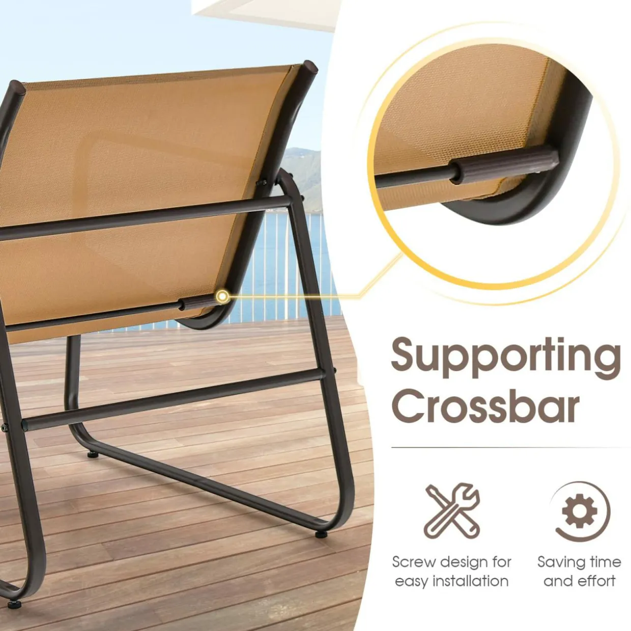 Tangkula 3 Pieces Patio Conversation Set, Outdoor Metal Chair & Table Set, Breathable Fabric & Tempered Glass Tabletop