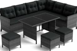 Tangkula 7 Pieces Patio Dining Furniture Set, Outdoor PE Rattan Sectional Sofa Set with Soft Cushions