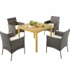 Tangkula 5 Pieces Patio Dining Set, 4 Cushioned Wicker Armchairs and Square Acacia Wood Dining Table
