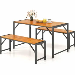 Tangkula 3 Pieces Patio Dining Set for 6 People, Outdoor Picnic Table & 2 Benches, 53” Acacia Wood Dining Table