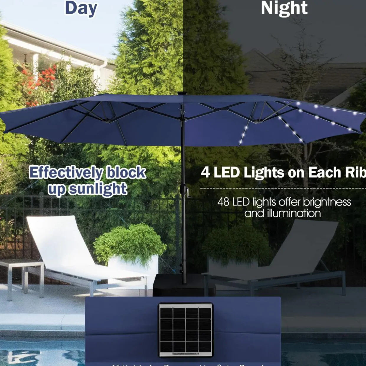 Tangkula 11 Pieces Patio Dining Set with 15 ft Double-Sided Patio LED Umbrella (Base Included)
