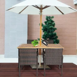 Tangkula 5 Pieces Patio Dining Set, Acacia Wood and Wicker Furniture Set w/2.16