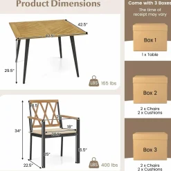Tangkula 5 Pieces Patio Dining Set, 42.5” Square Acacia Wood Dining Table with 1.9” Umbrella Hole