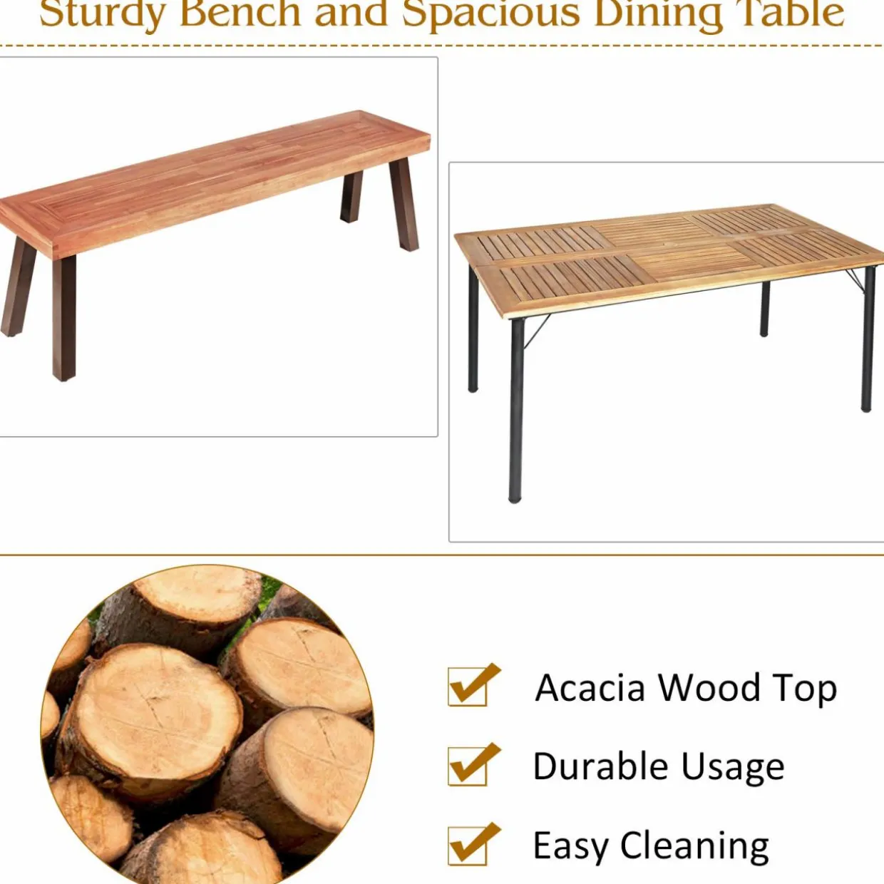 Tangkula 6 Pieces Patio Dining Set, Outdoor Acacia Wood and Wicker Furniture Set w/2.16" Hole