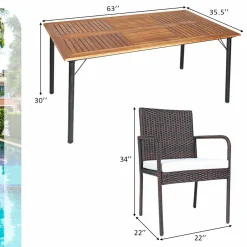 Tangkula 5 Pieces Patio Dining Set, Acacia Wood and Wicker Furniture Set w/2.16