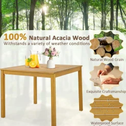 Tangkula 5 Pieces Patio Dining Set, 4 Cushioned Wicker Armchairs and Square Acacia Wood Dining Table