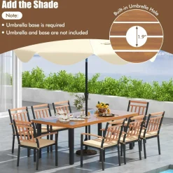 Tangkula 9 Pieces Patio Dining Set, Outdoor Acacia Wood Table and Chairs with Soft Cushions and 1.9” Umbrella Hole
