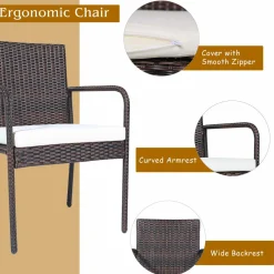 Tangkula 6 Pieces Patio Dining Set, Outdoor Acacia Wood and Wicker Furniture Set w/2.16
