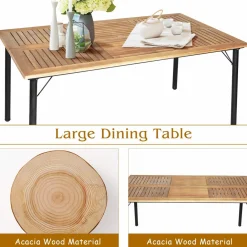 Tangkula 5 Pieces Patio Dining Set, Acacia Wood and Wicker Furniture Set w/2.16