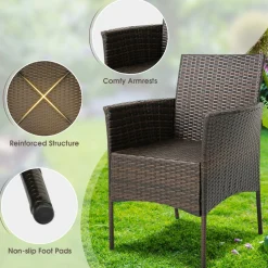 Tangkula 5 Pieces Patio Dining Set, 4 Cushioned Wicker Armchairs and Square Acacia Wood Dining Table