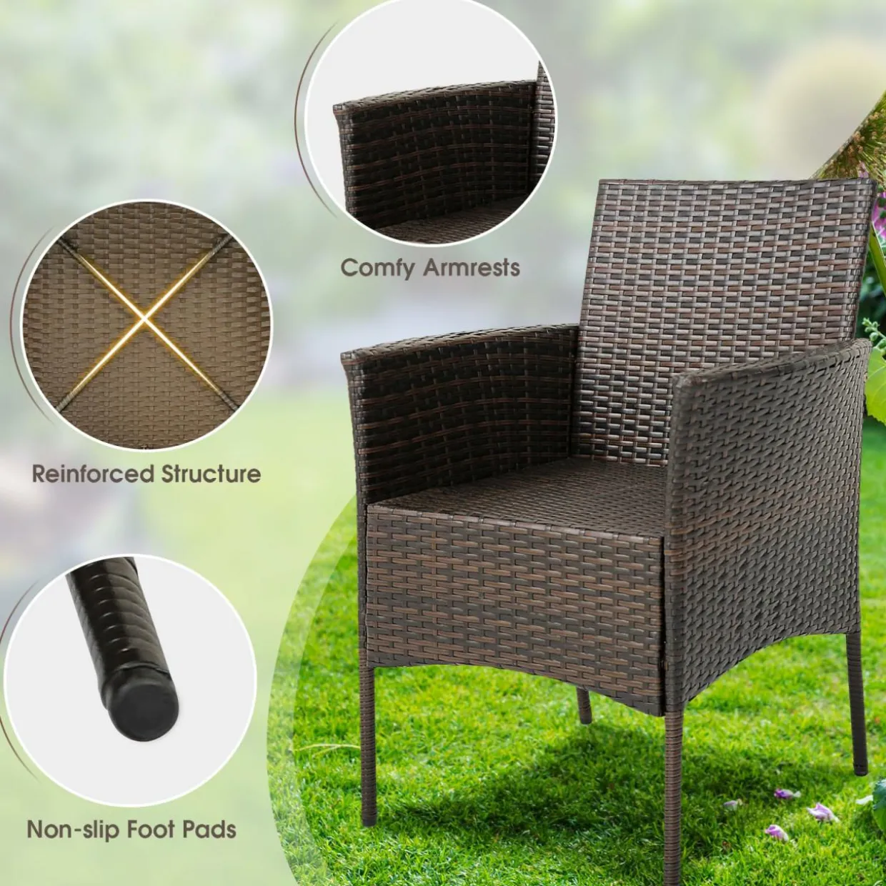 Tangkula 5 Pieces Patio Dining Set, 4 Cushioned Wicker Armchairs and Square Acacia Wood Dining Table