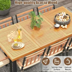 Tangkula 9 Pieces Patio Dining Set, Outdoor Acacia Wood Table and Chairs with Soft Cushions and 1.9” Umbrella Hole