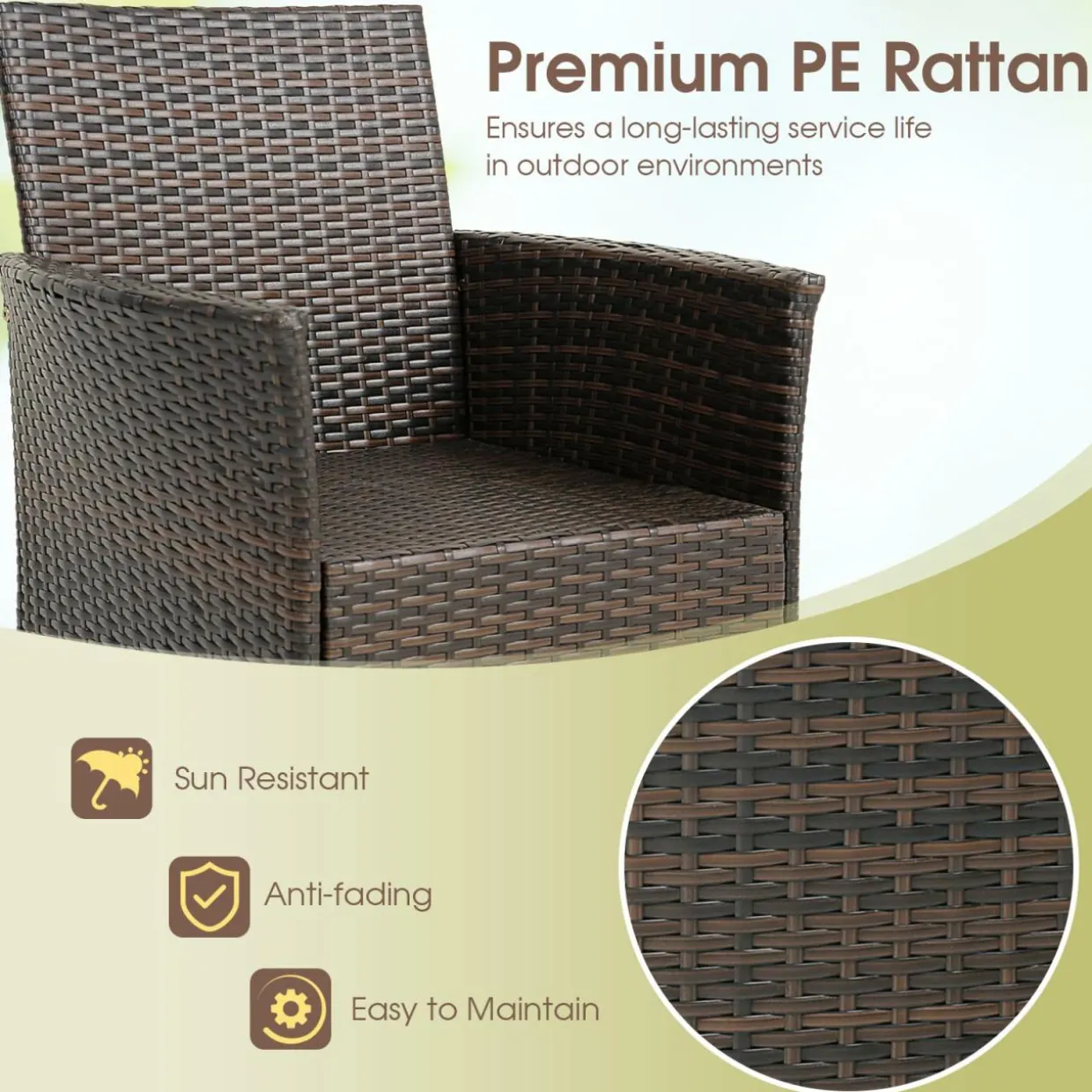 Tangkula 5 Pieces Patio Dining Set, 4 Cushioned Wicker Armchairs and Square Acacia Wood Dining Table