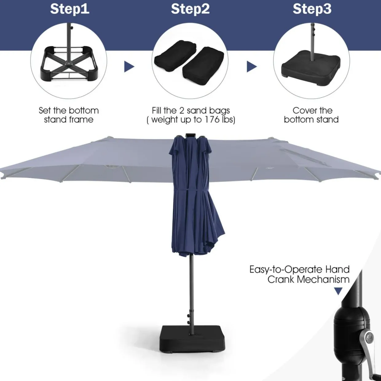 Tangkula 11 Pieces Patio Dining Set with 15 ft Double-Sided Patio LED Umbrella (Base Included)