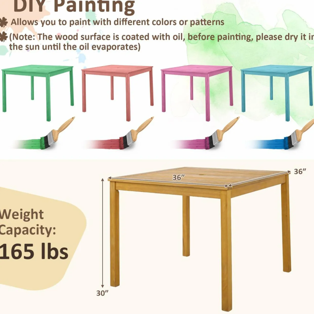 Tangkula 5 Pieces Patio Dining Set, 4 Cushioned Wicker Armchairs and Square Acacia Wood Dining Table