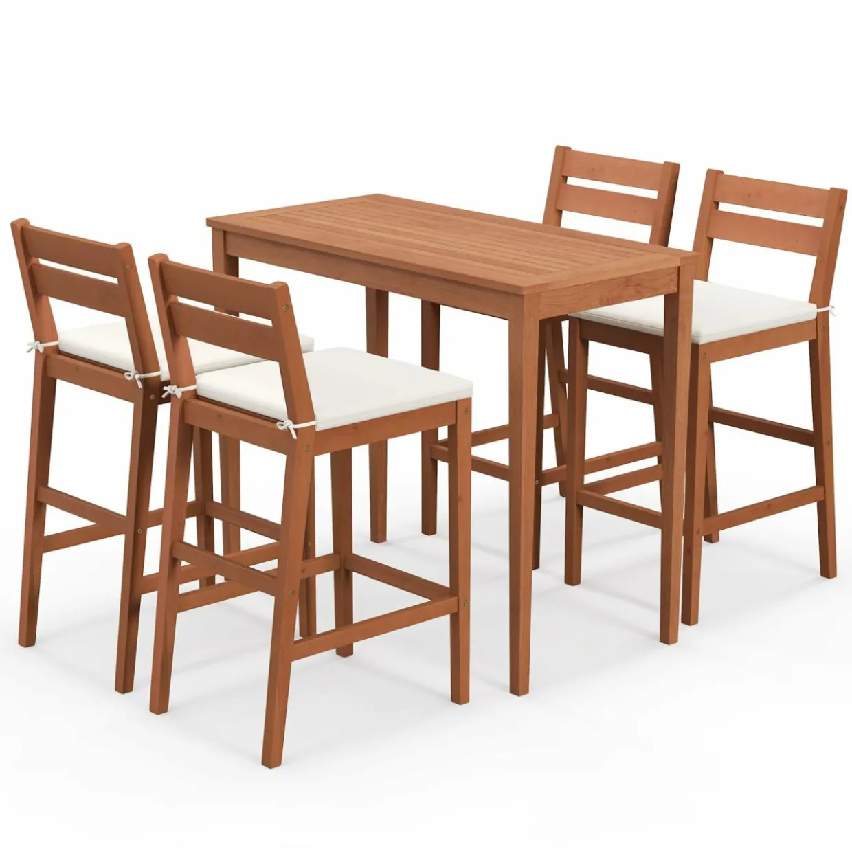 Tangkula 5 Pieces Patio Eucalyptus Wood Bar Set