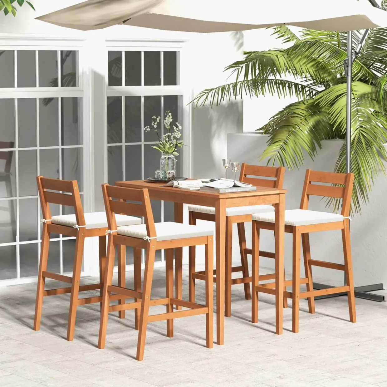 Tangkula 5 Pieces Patio Eucalyptus Wood Bar Set